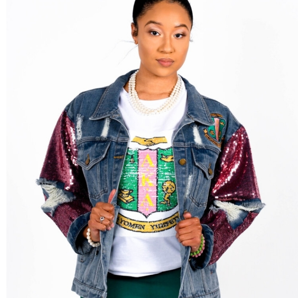 AKA Sequin Jean Jacket Size SM